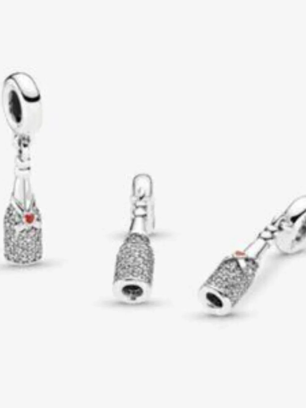 Pandora Silver Champagne Bottle Dangle Charm with Red Heart Accent